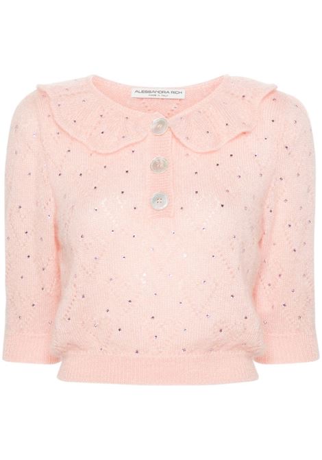 Maglione a maniche corte con cristalli in rosa - donna ALESSANDRA RICH | FABX3651K42629041